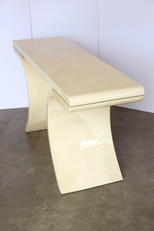 Mid Century Modern Lacquered Goat Skin Console Table Karl Springer Style at 1stDibs