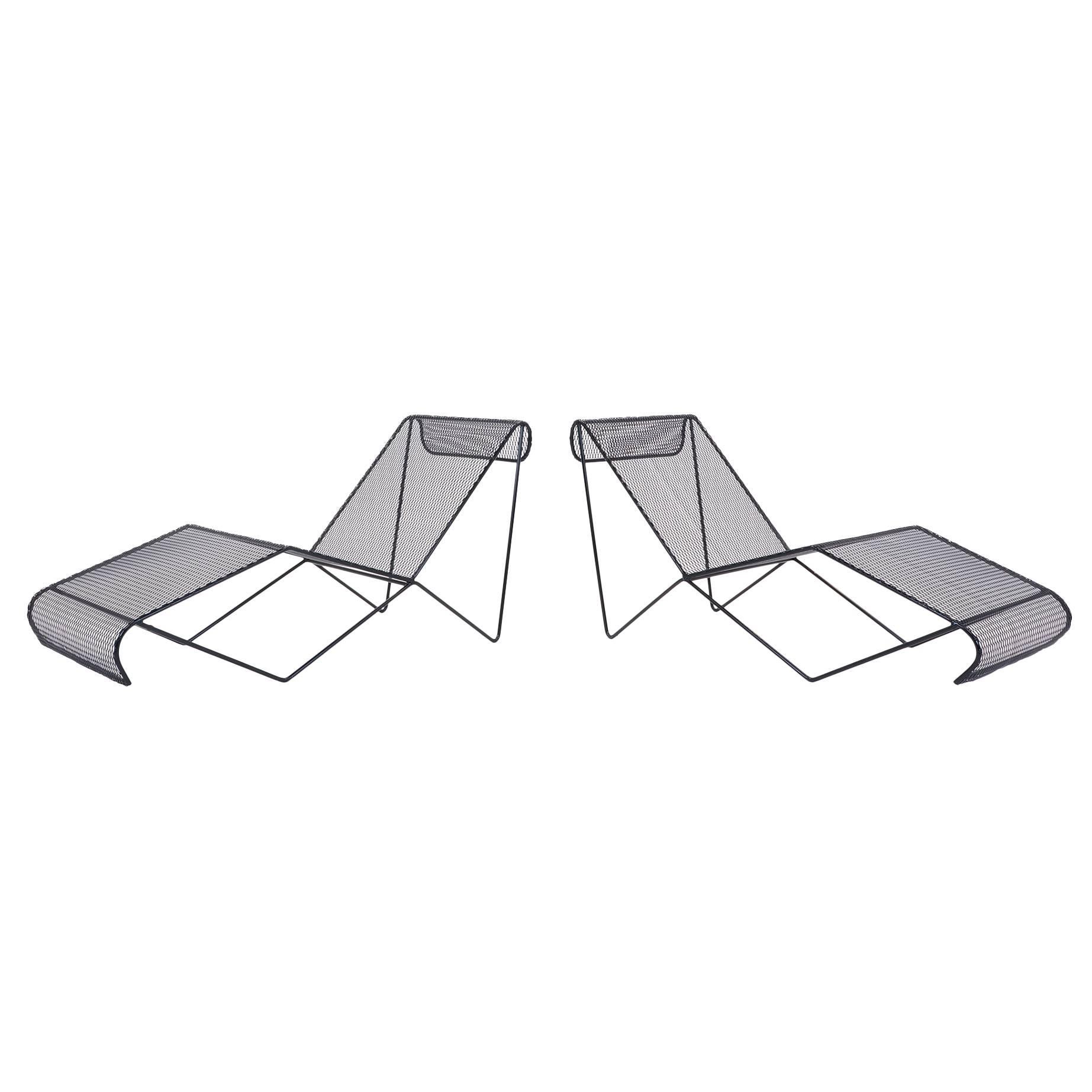 Pair of Outdoor Chaise Lounge Chairs Attributed to Milo Baughman
