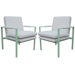 Vintage Incredible Pair of Mint Green and White Velvet Lounge Chairs