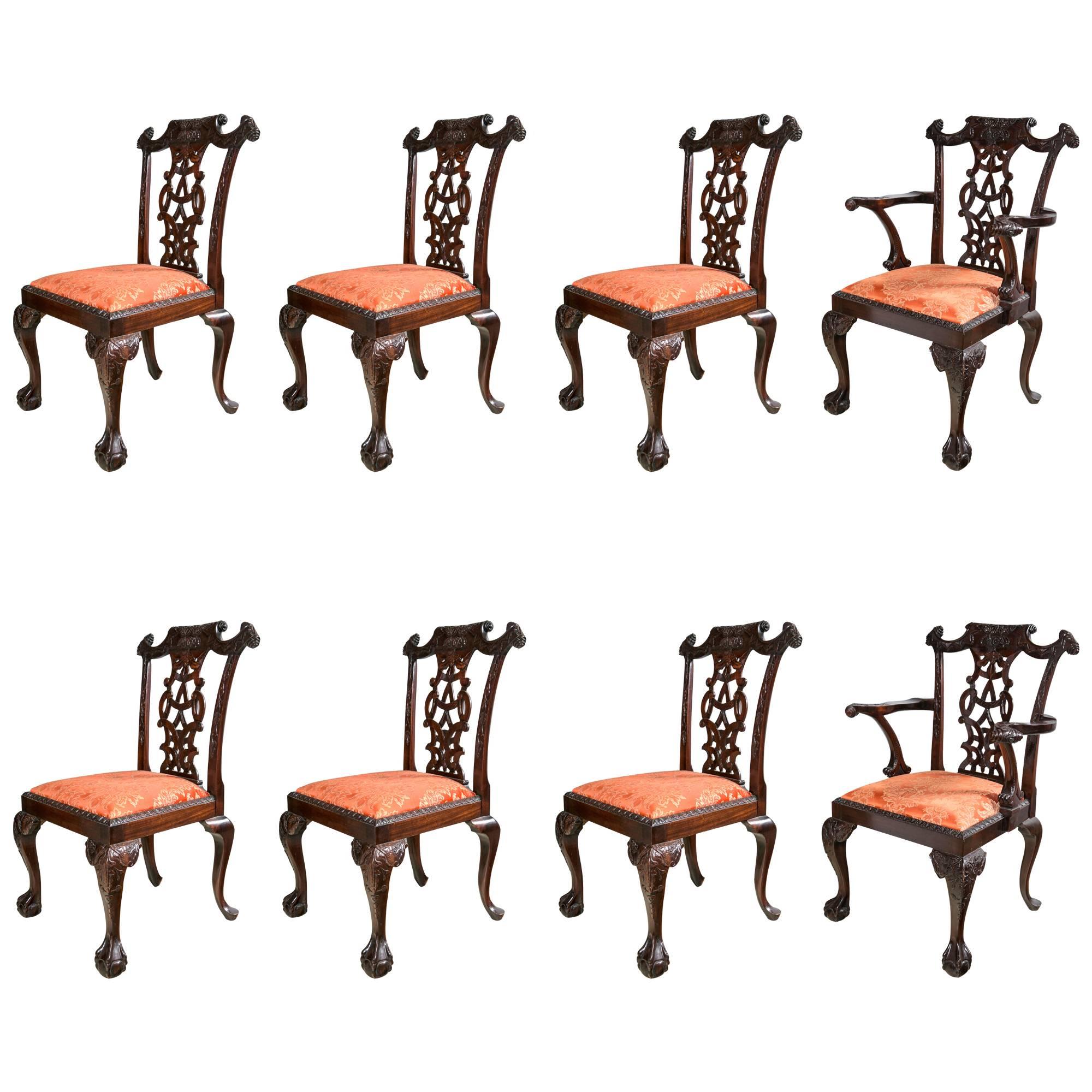 Set of Eight Chippendale Style Dining Chairs For Sale