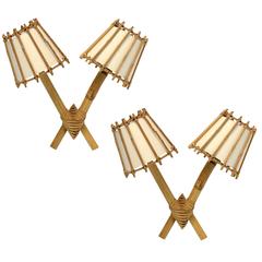 Pair of 1950s Bamboo Sconces Attributed to Louis Sognot