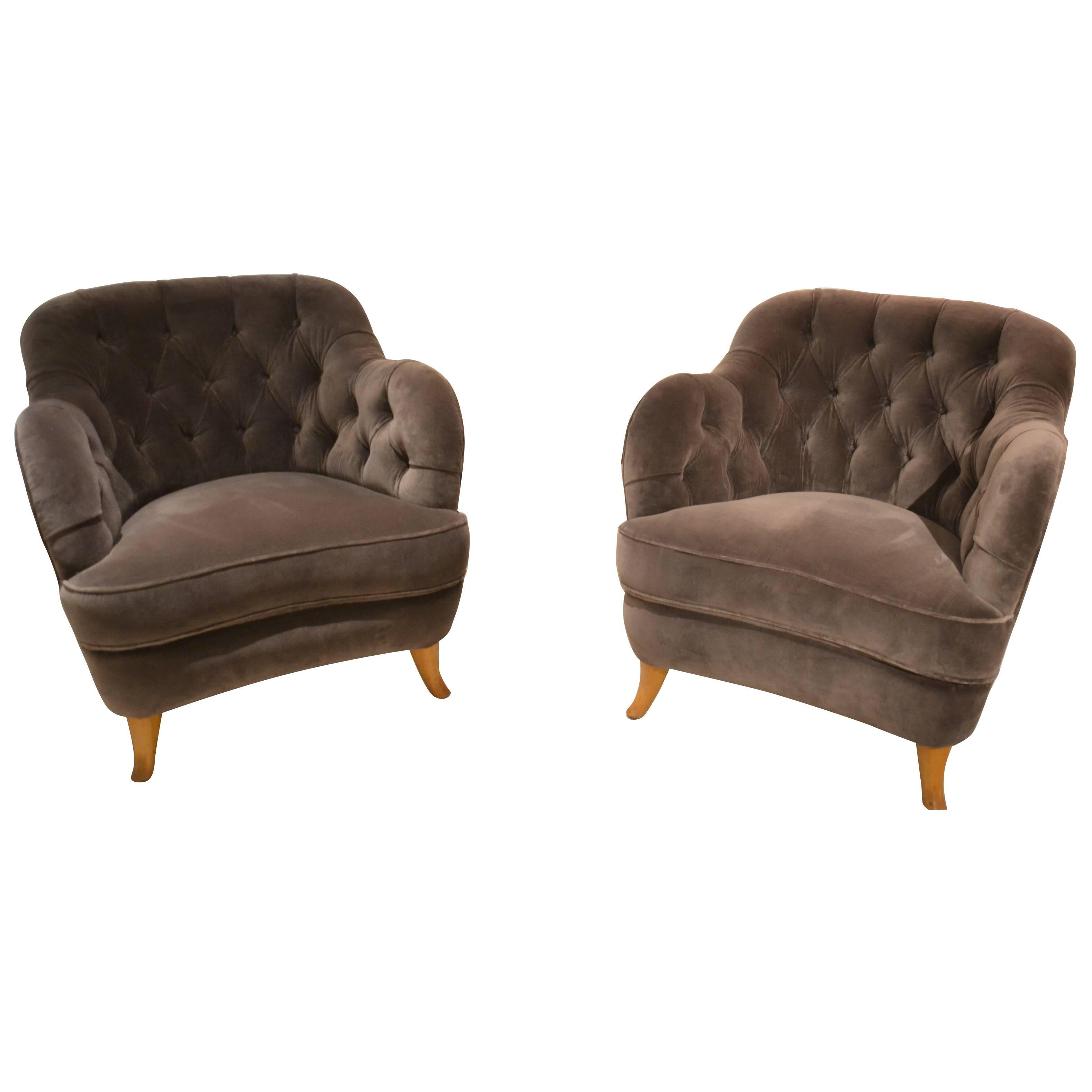 Pair of Rare and Early Lounge Chairs by Elias Svedberg, Sweden, circa 1940