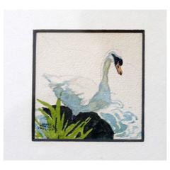 Vintage Painting, Swan, James March Phillips, Watercolor on Paper