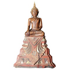 18th Century Thai Carved Teak Wood Seated Buddha Calling the Earth to Witness 3