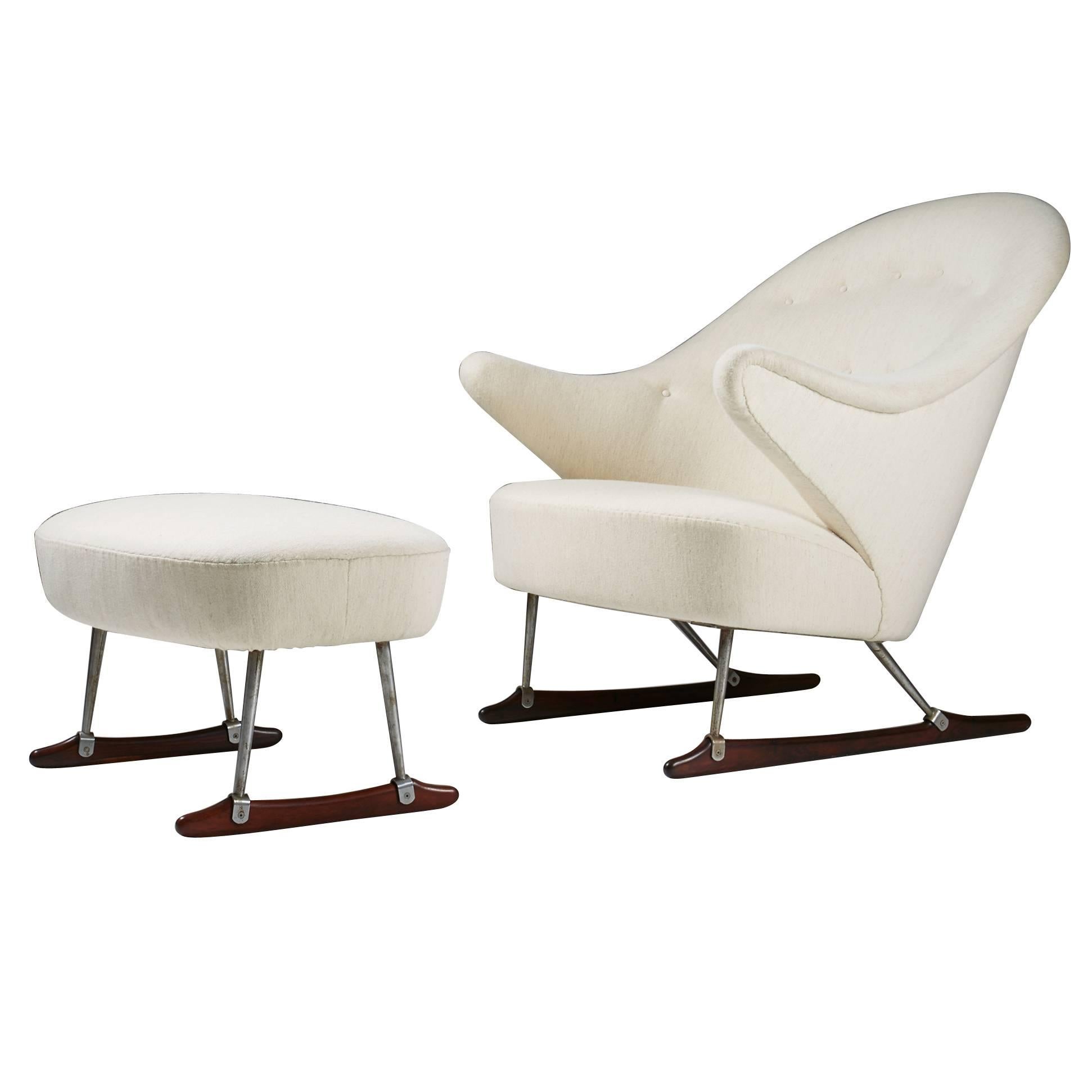Sleigh Chair and footstool by Børge Mogensen for Tage M Christensen & Co, 1953 For Sale
