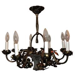 Wonderful French Nine-Light Gilt Bronze Roses Crystal Basket Chandelier Fixture