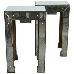 Pair of Antiqued Mirrored Side or End Tables