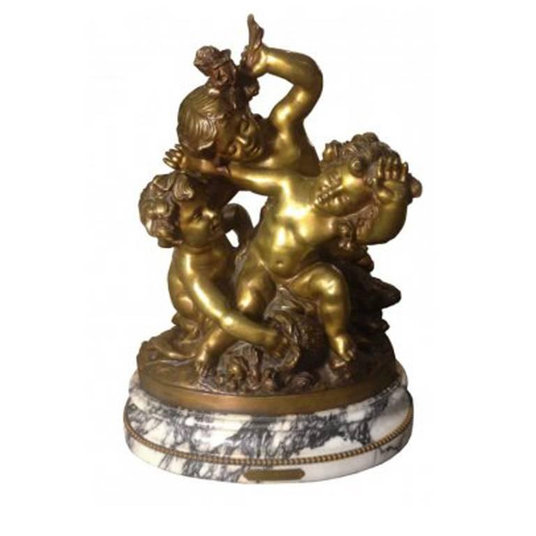World Famous Gilt Bronze Figure Group by Payer with Original Marble Base For Sale