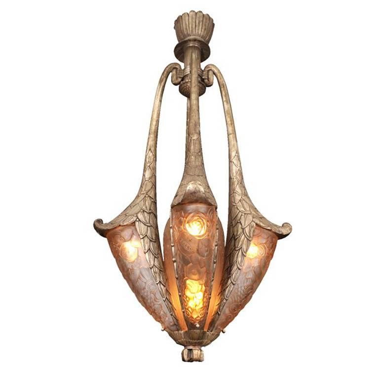 Important Art Deco Chandelier by Simonet Freres For Sale