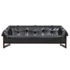 Percival Lafer Three-Seat Sofa in Black Leather by Lafer MP in Brazil