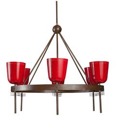 Brass / Red Metal Chandelier