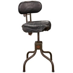 Industrial Leather Swivel Stool, England, circa 1940