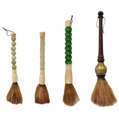 Collection of Four Jade, Stone and Brass Calligraphy Brushes