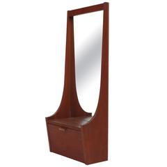 Mid-Century Modern Entryway Mirror with Shelf and Cabinet