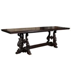 Italian 19th Century Baroque Style Carved Oak Library Table with Volute Legs