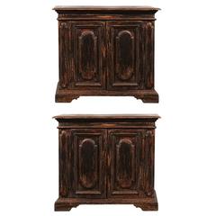 Pair of Italian Black Painted Tall Two-Door Buffets from the Late 19th Century 1