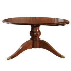 Italian Round Walnut Pedestal Dining Table with Tilt-Top and Bronze Accents