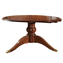 Antique Italian Round Walnut Pedestal Dining Table with Tilt-Top and Bronze Accents
