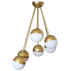 Brass and Opaline Shades Sputnik Chandelier