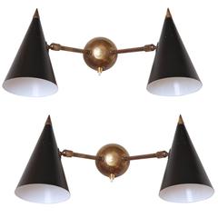 Pair Double Shade Articulated Wall Lights, Italy, 1950