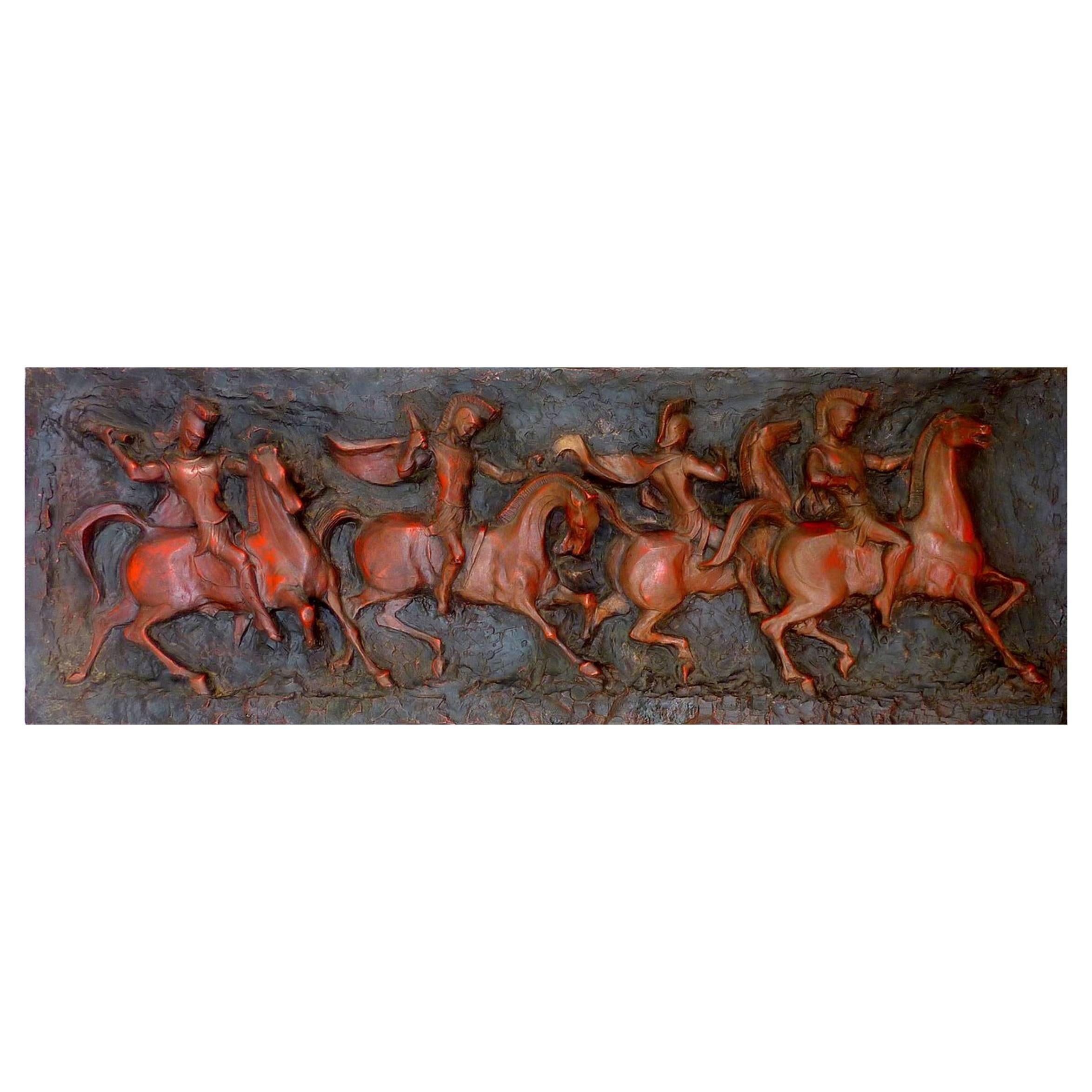 Roman Warriors on Charging Horses Wall Sculpture by Finesse Originals For Sale