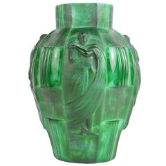20th Century Art Deco Malachite Glass Vase