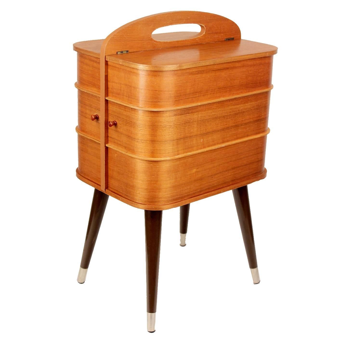 Danish Modern Sewing Box Storage Chest Plywood, 1960s Modernist Design Vintage