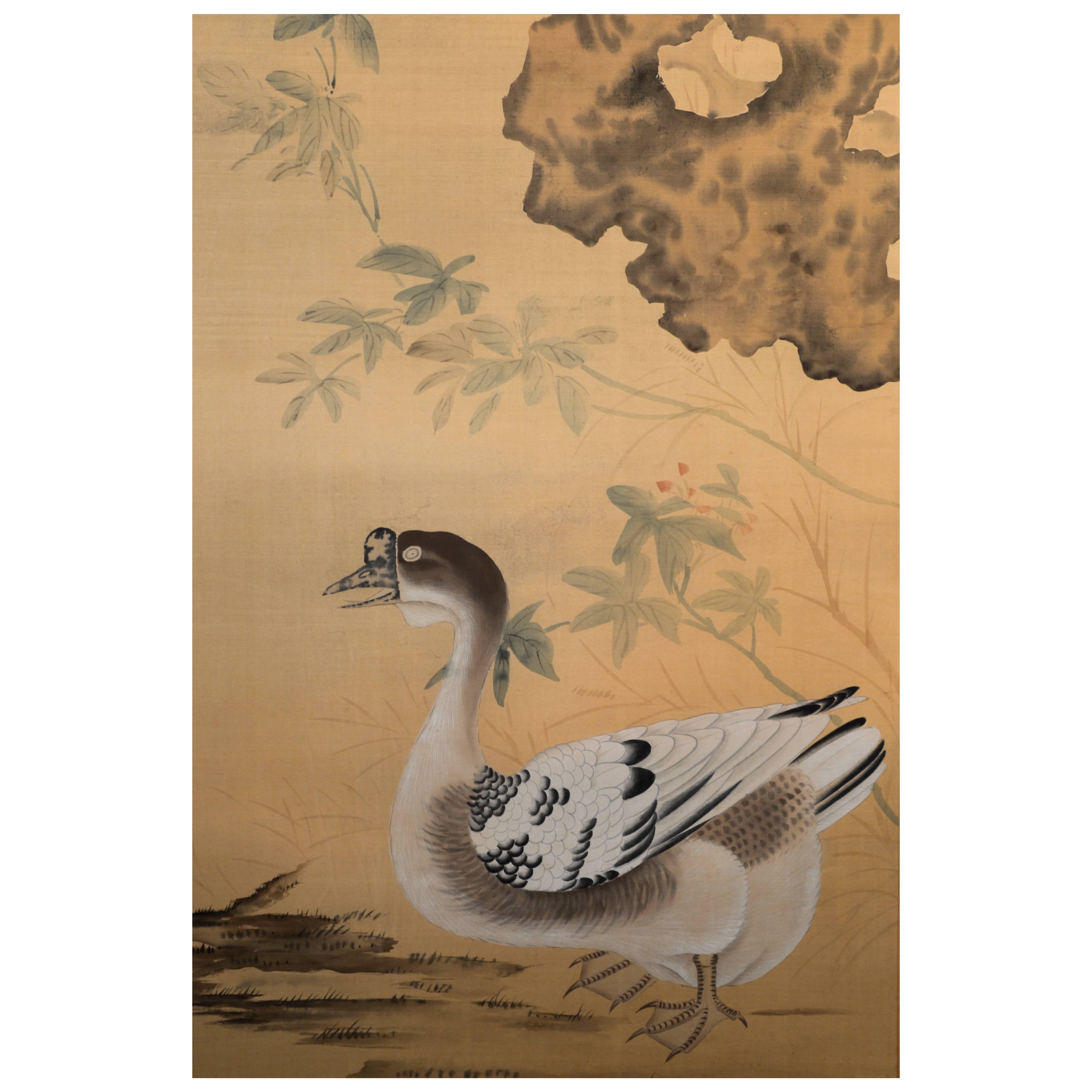 Japanese Scroll Painting on Paper of a Regal Goose