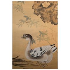 Japanese Scroll Painting on Paper of a Regal Goose Japanese Scroll Painting on Paper of a Regal Goose