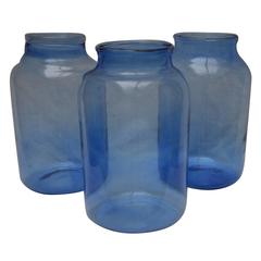 hand blown glass jars Large 19th Century Handblown Cobolt Blue Glass Jars