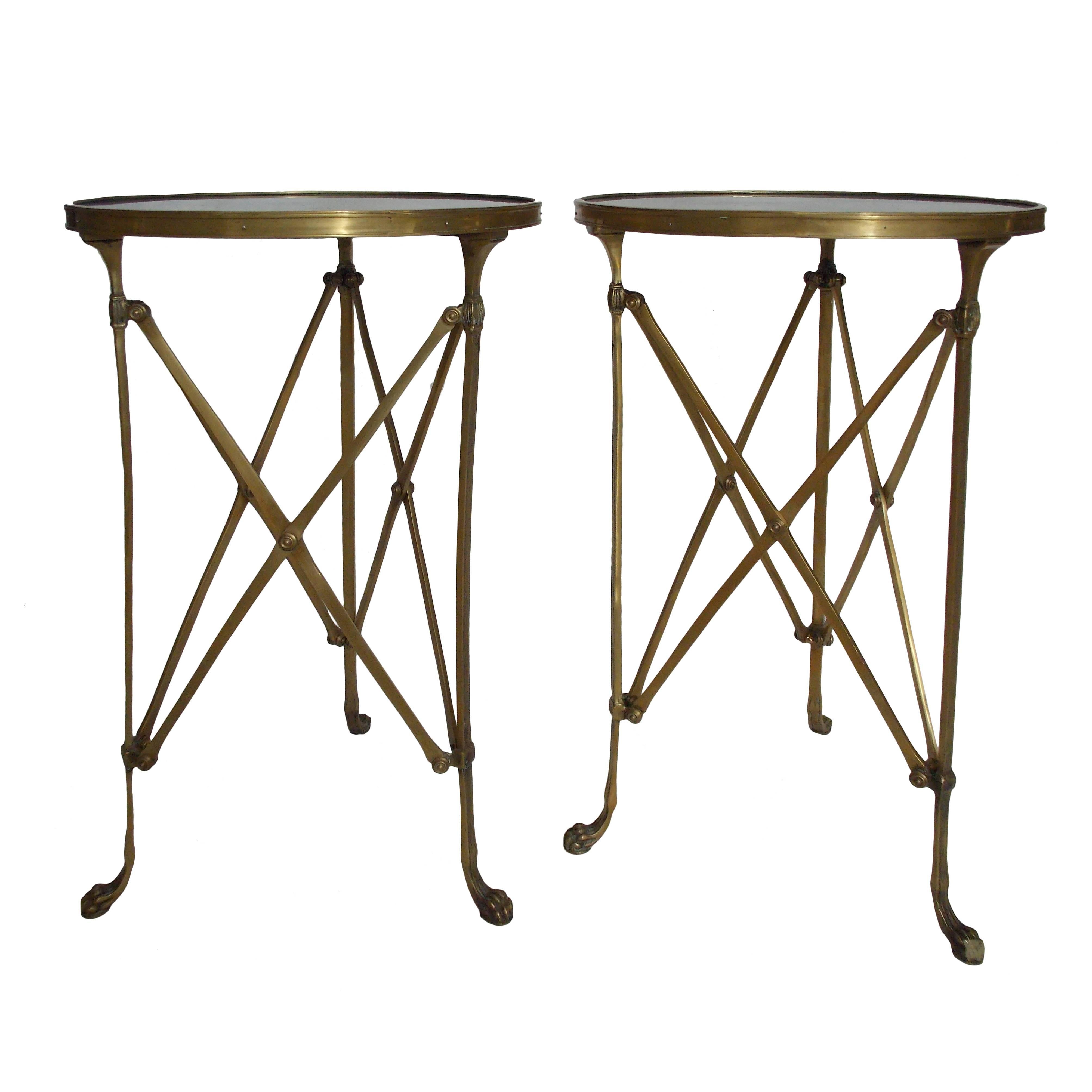Pair of French Brass Neoclassical Gueridon Tables in the Jansen Manner