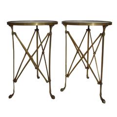 Used Pair of French Brass Neoclassical Gueridon Tables in the Jansen Manner