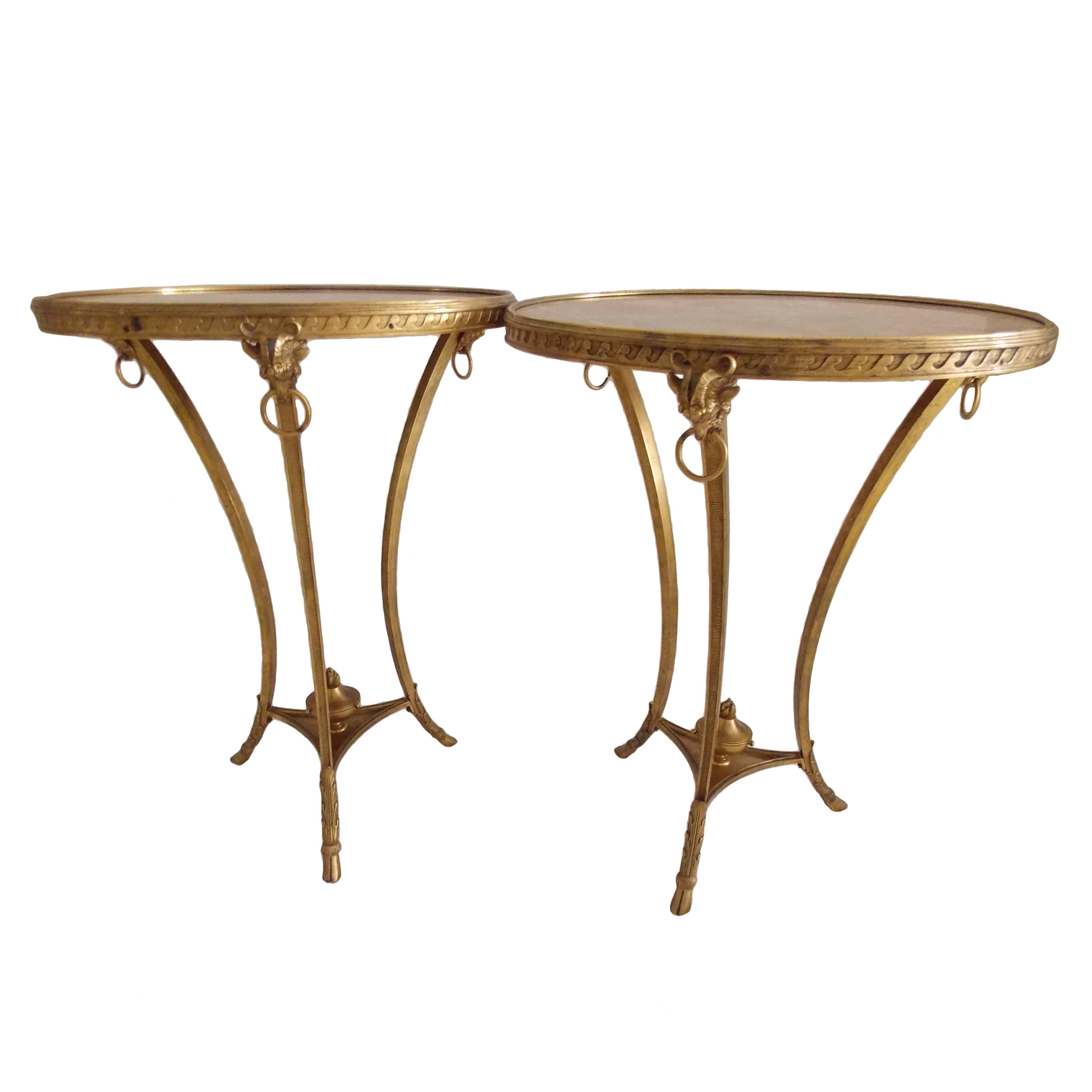 Pair of 19th Century French Louis XVI Style Gilt Bronze Gueridon Tables