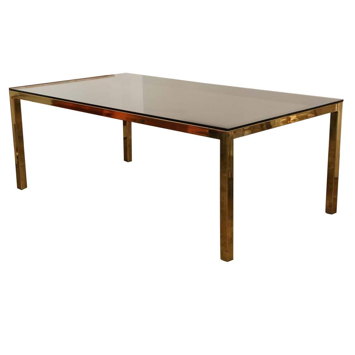 Mid Century Modern Vintage Brass and Glass Dining Table by Milo
