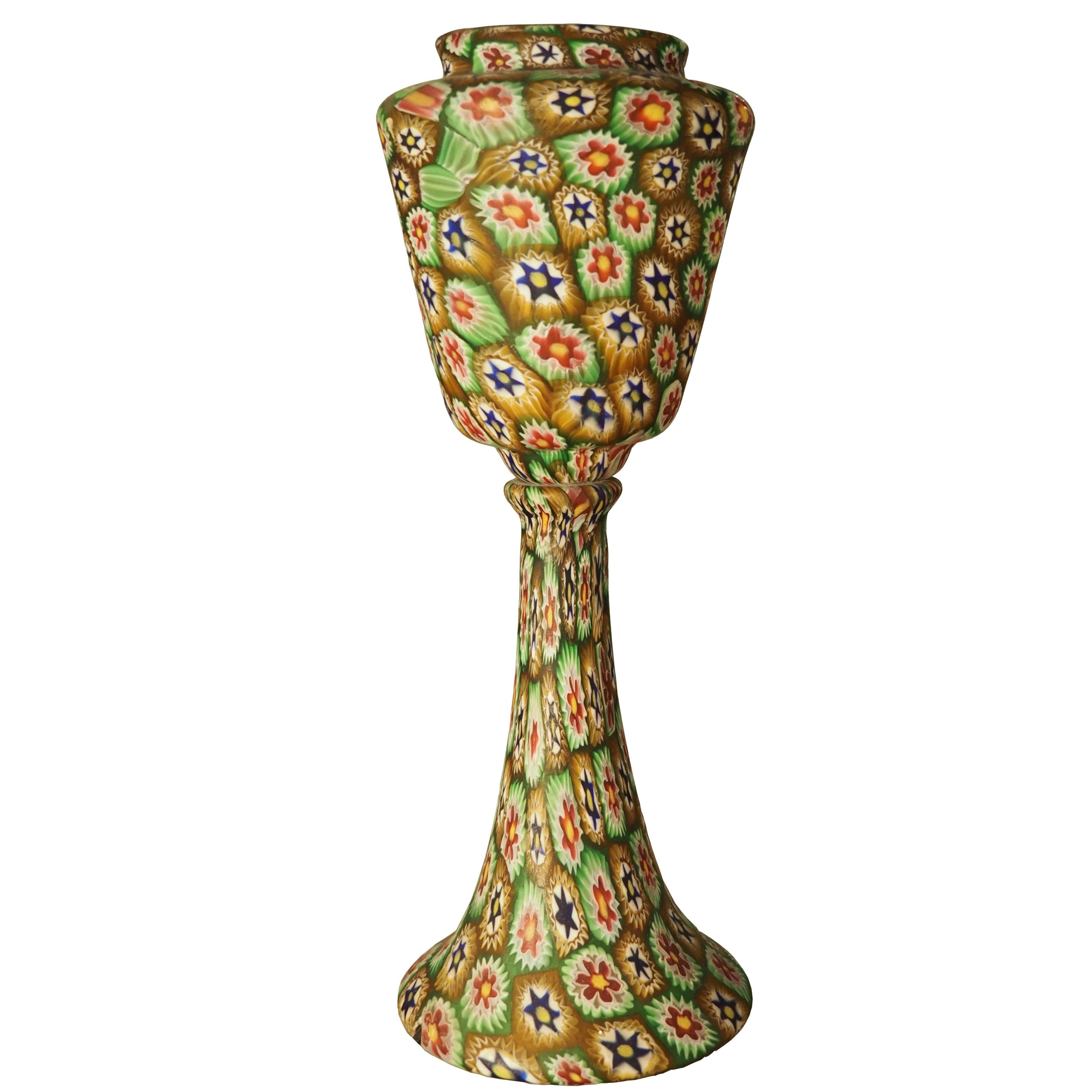Fratelli Toso Multicolor Murano Glass "Murrine" Table Lamp, 1920s  For Sale