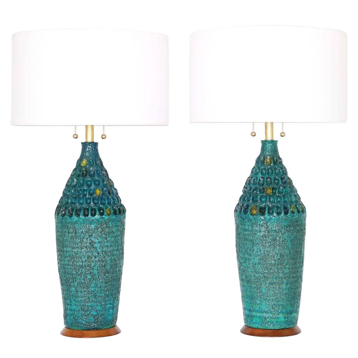 Midcentury Pair of Brutalist Style Ceramic Lamps by Quartite Creative Corp.