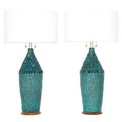 Midcentury Pair of Brutalist Style Ceramic Lamps by Quartite Creative Corp.