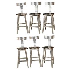 Two Sets of Steel Art Deco Style Bar Stools