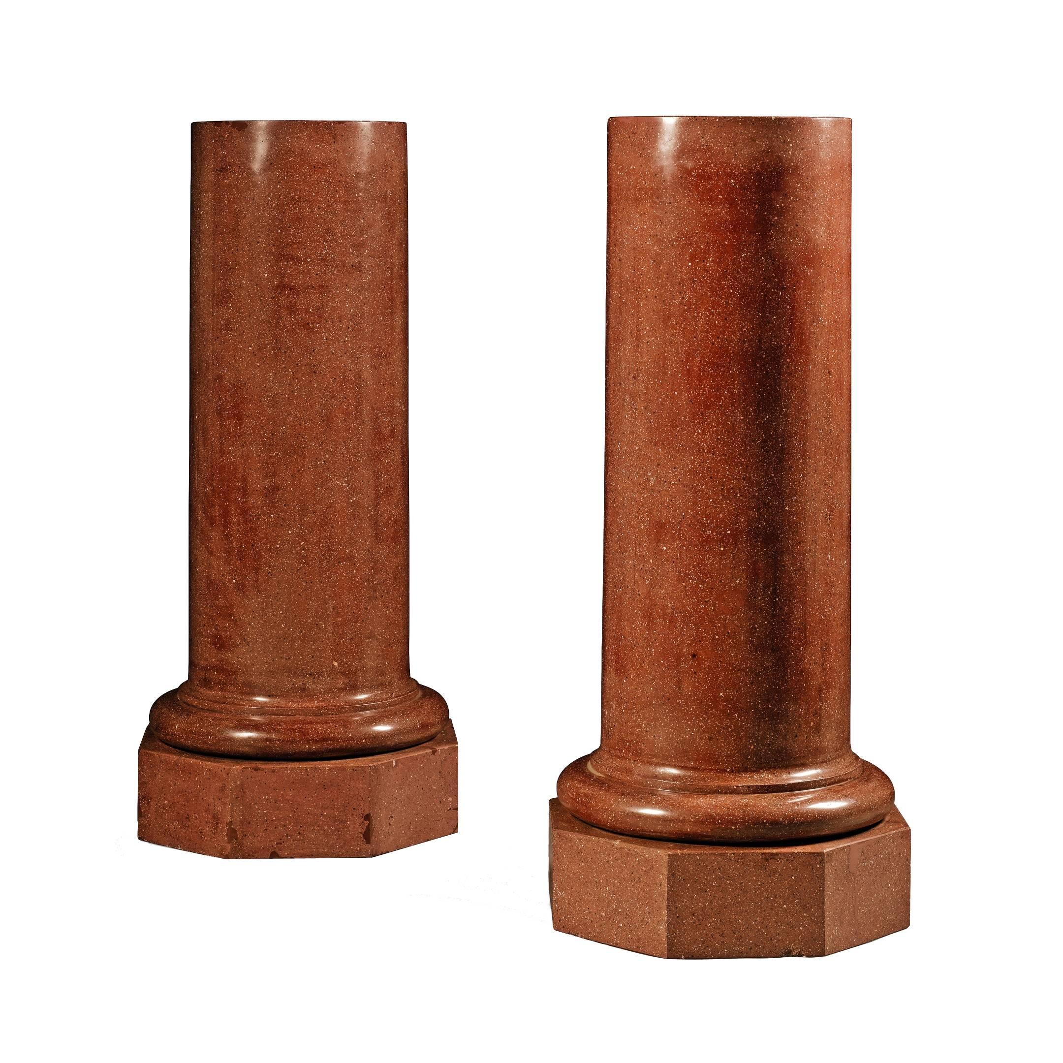 Pair of 19th Century Simulated Porphyry Scaglioli Columns For Sale