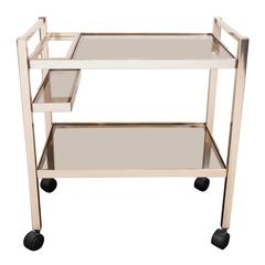 Bar Cart in Rose-Tinted Brass Frame with Smoked Glass Shelves