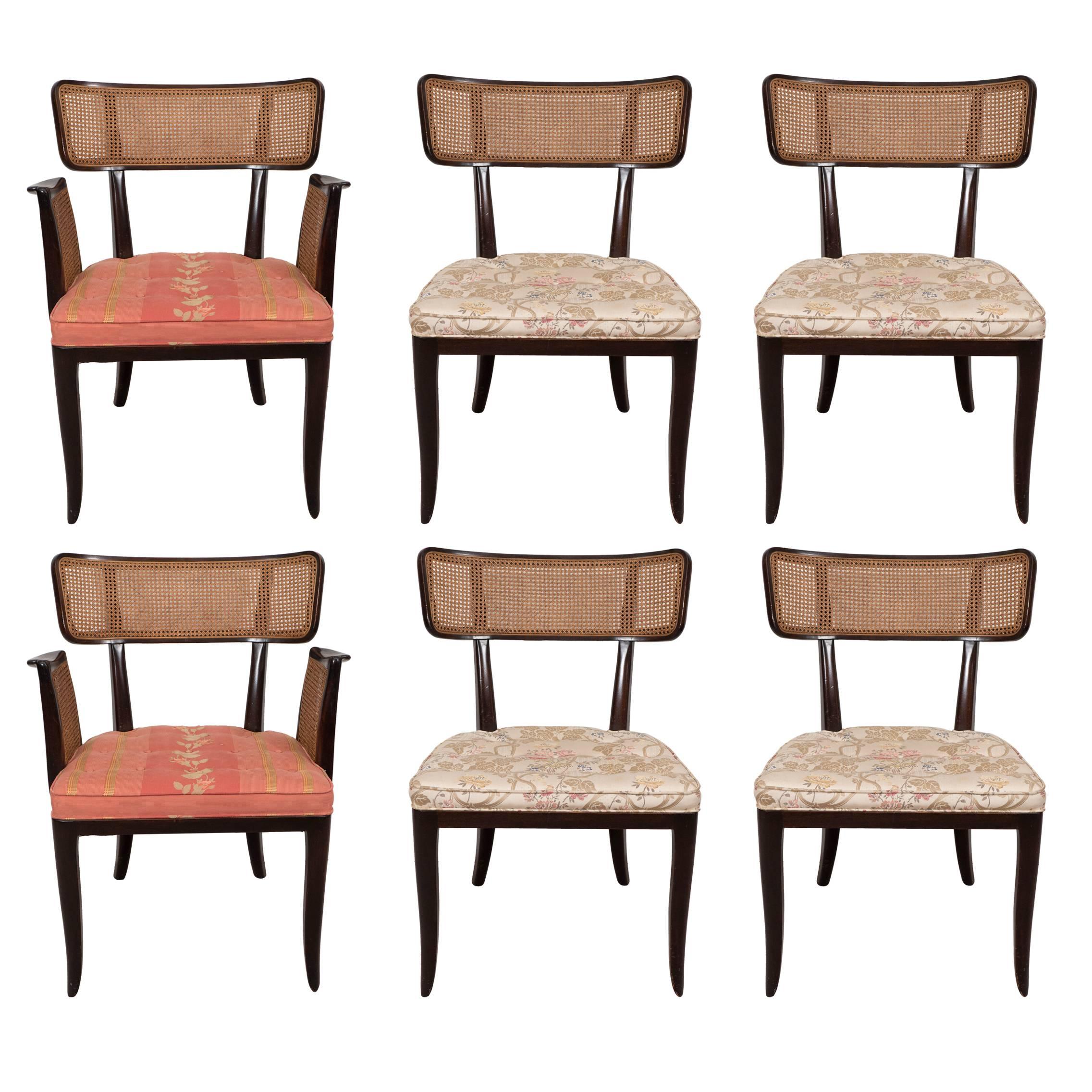 Set of Six Edward Wormley Dining Room Chairs with Caning for Dunbar