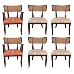 Set of Six Edward Wormley Dining Room Chairs with Caning for Dunbar