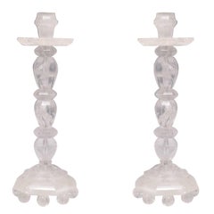 Pair of Fine Carved Rock Crystal Candlesticks
