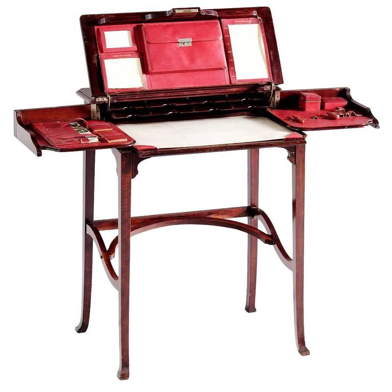 French Art Nouveau Folding Secretary In Solid Mahogany