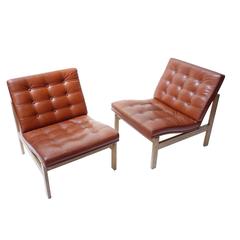 Pair of Cognac Leather Chairs by Ole Gjerløv-Knudsen & Torben Lind