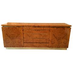 Signed Jean-Claude Mahey Brass and Burl Wood Sideboard