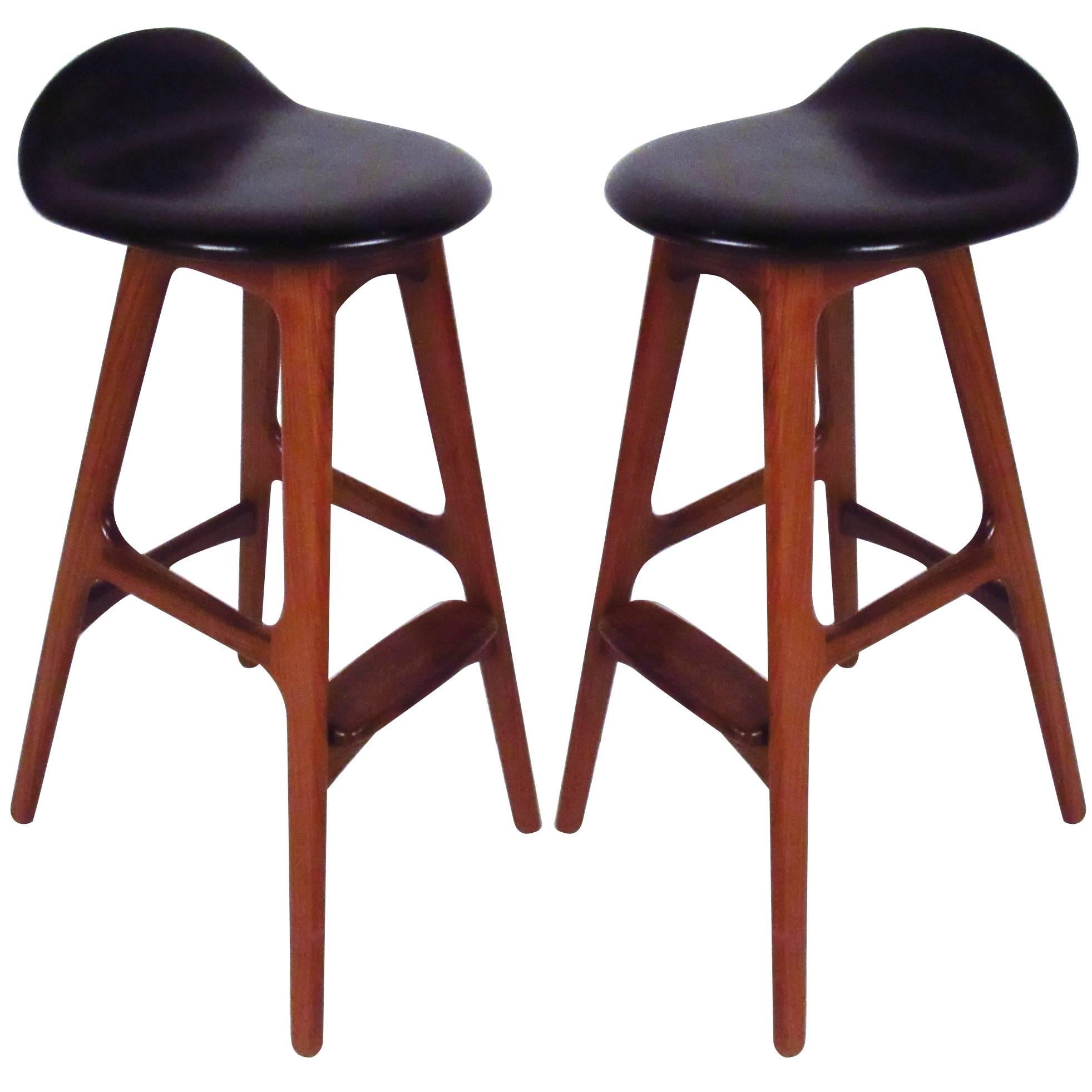 Pair of Danish Modern Teak Stools by Erik Buch