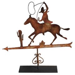 19th Century Original Painted Cowboy on Horse Weather Vane