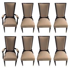 Set of Eight French Art Deco Dining Chairs in the Style of Jules Leleu 1