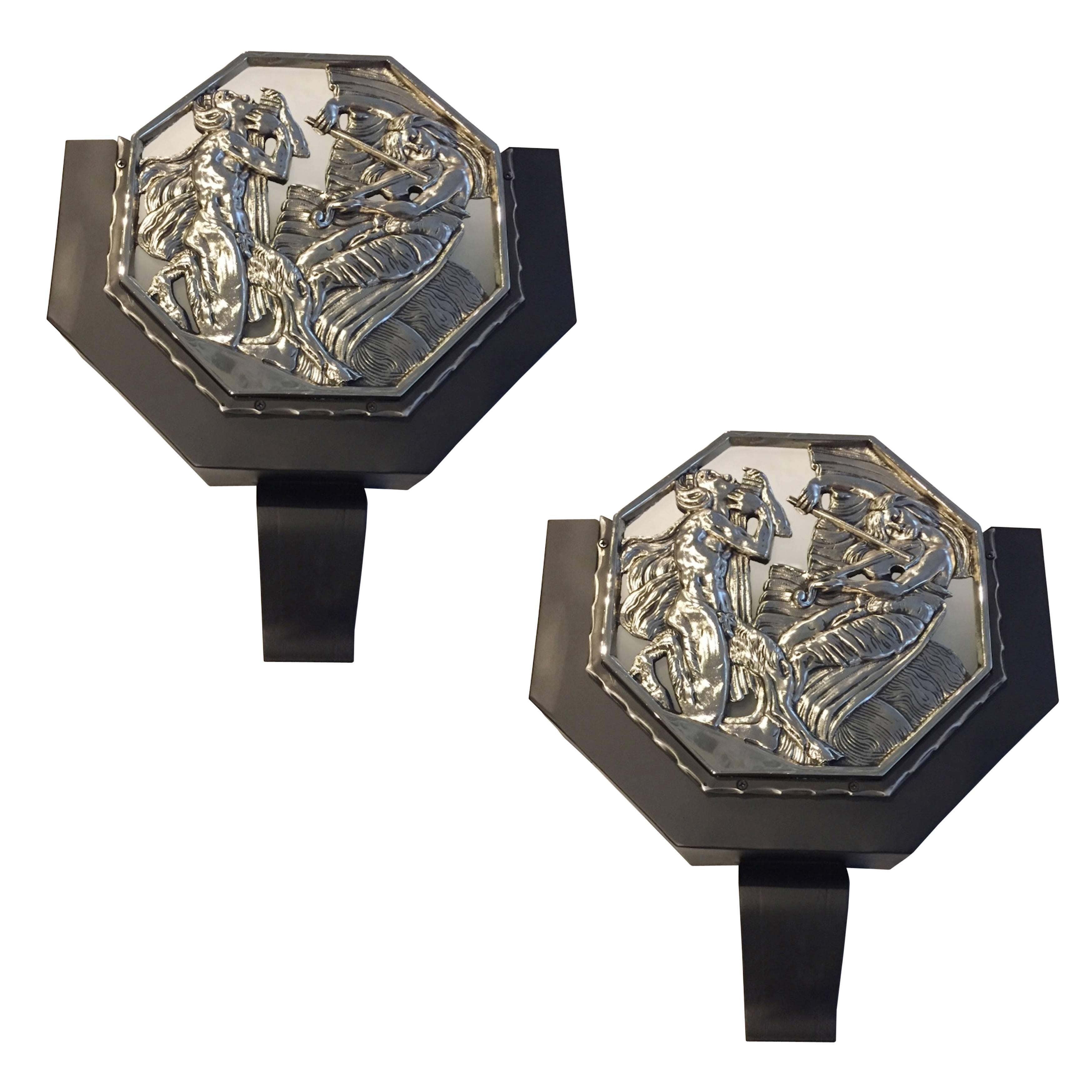 Paire d'appliques de théâtre Art Déco françaises en vente